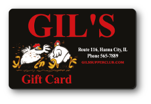 Gils logo, a chicken chasing another chicken over black background